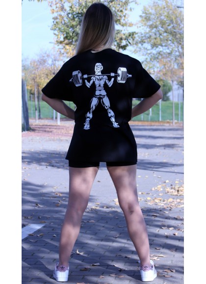 CAMISETA OVERSIZE BLACK STRONG GIRL - GYM LINE