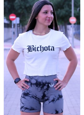 TOP CROP CORTO BLACWHITE BICHOTA - GYM LINE