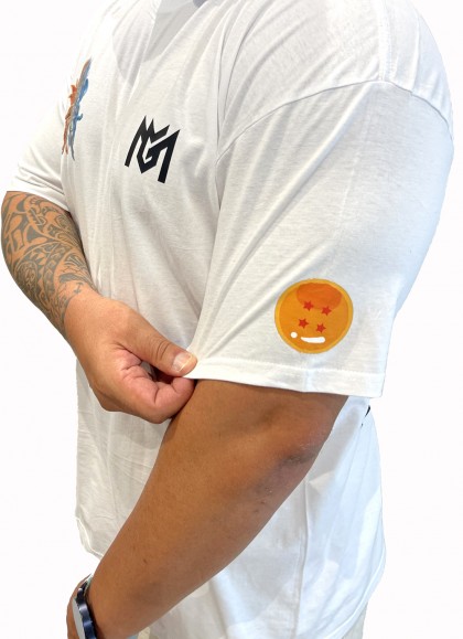 CAMISETA NEW OVERSIZE WHITE GOTEN DE DRAGON BALL DE MR GYM - FITNESSSTORE.ES