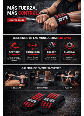 MUÑEQUERAS POWER RED DE MRGYM - Fitnessstore 2