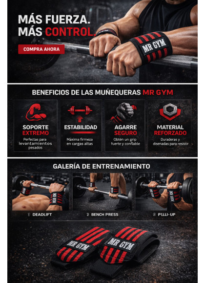 MUÑEQUERAS POWER RED DE MRGYM - Fitnessstore