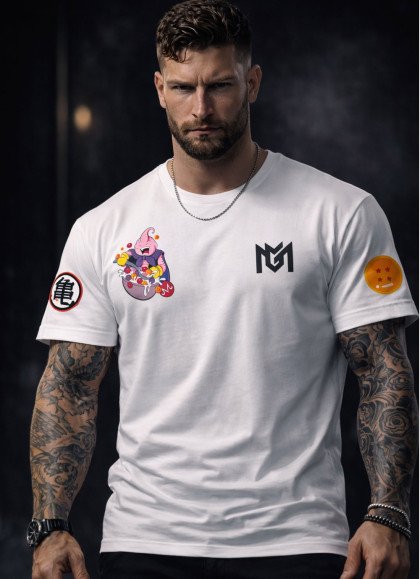 CAMISETA NEW OVERSIZE WHITE MAJIN BOO CEREALES DRAGON BALL DE MR GYM - FITNESSSTORE.ES