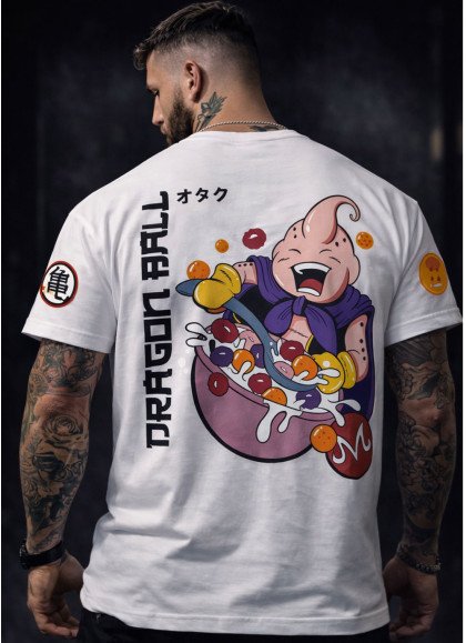 CAMISETA NEW OVERSIZE WHITE MAJIN BOO CEREALES DRAGON BALL DE MR GYM - FITNESSSTORE.ES