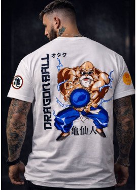 CAMISETA OVERSIZE MAESTRO ROSHI DRAGON BALL BLANCA - MR GYM  - FITNESSSTORE.ES
