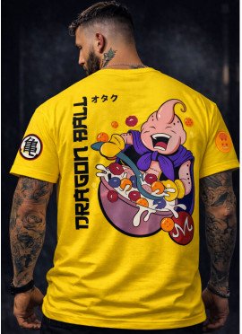 CAMISETA OVERSIZE MAJIN BOO CEREALES DRAGON BALL AMARILLO-MR GYM- FITNESSSTORE.ES