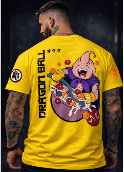 CAMISETA OVERSIZE MAJIN BOO CEREALES DRAGON BALL AMARILLO-MR GYM- FITNESSSTORE.ES