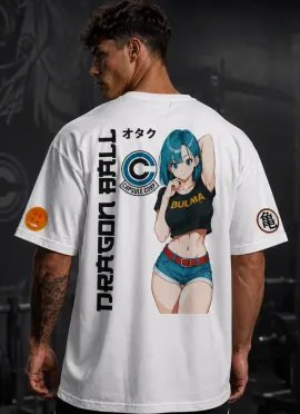 CAMISETA OVERSIZE BULMA DRAGON BALL BLANCA - MR GYM  - FITNESSSTORE.ES