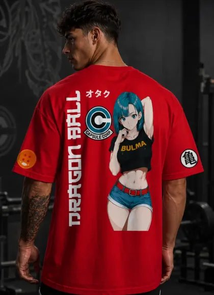 CAMISETA OVERSIZE BULMA DRAGON BALL ROJA-MR GYM